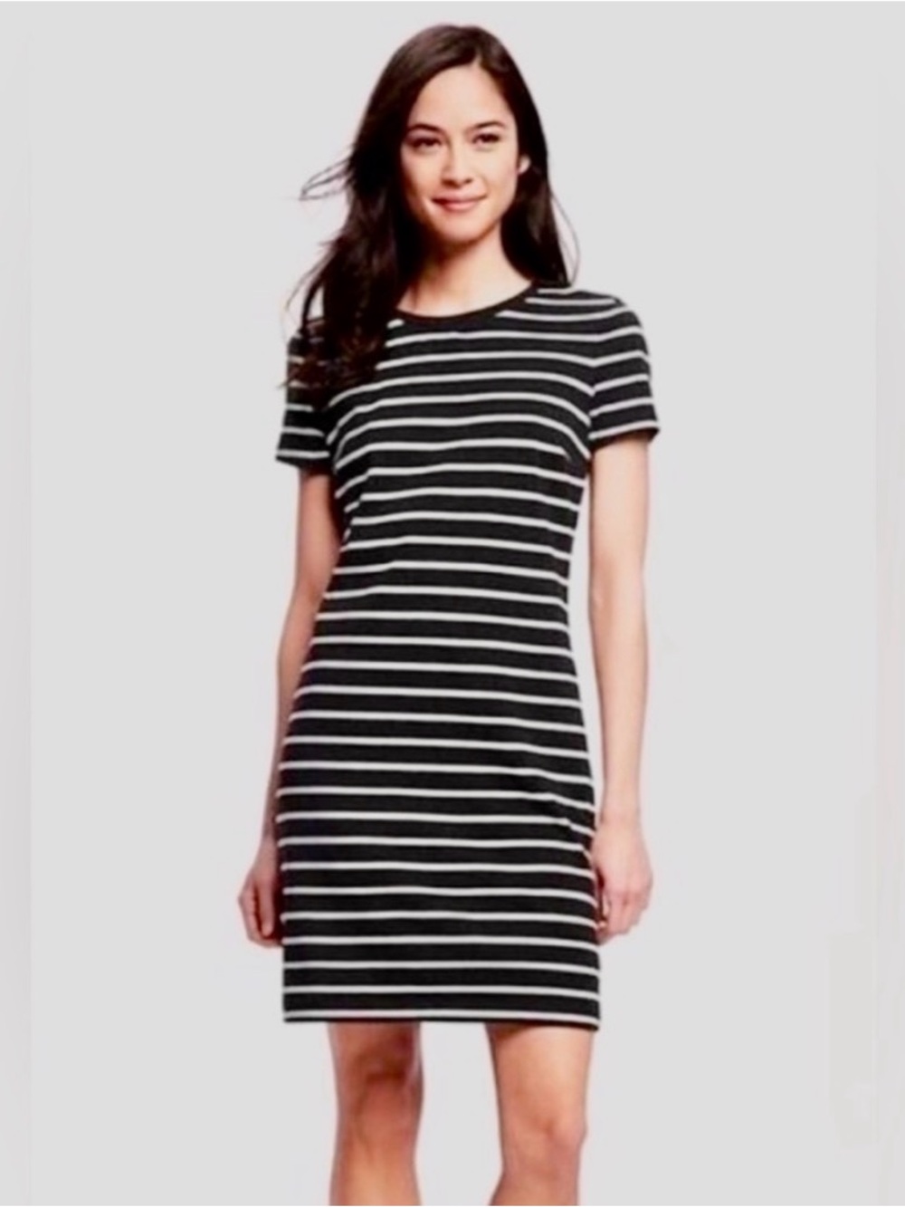 Old Navy Black and White Striped Short Sleeve Tee Dress
